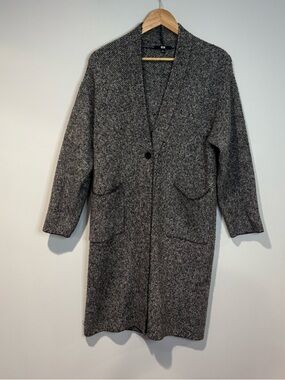 Uniqlo Women’s Grey Marled Knit Longline Sweater Cardigan Coat Minimalist Size M